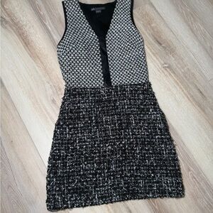 Armani Exchange Black and White Textured Tweed Mini Dress